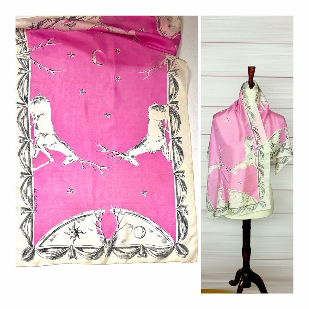 Vintage Bianchini Férier Silk Scarf 45x10" Signed Peter Todd Mitchell France